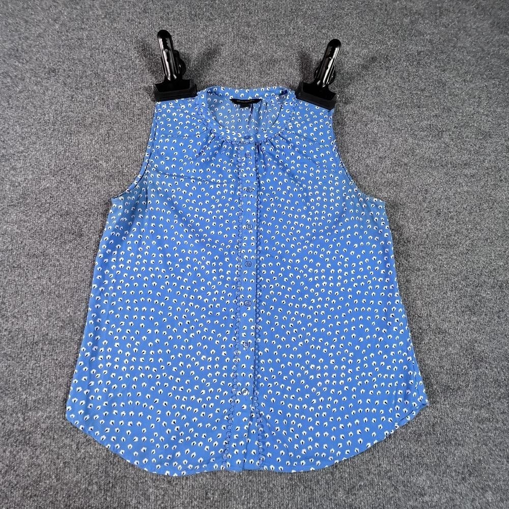 Banana Republic Blouse Womens M Blue Allover Print Sleeveless Preppy Career Top